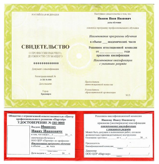 Образец: документ об обучении